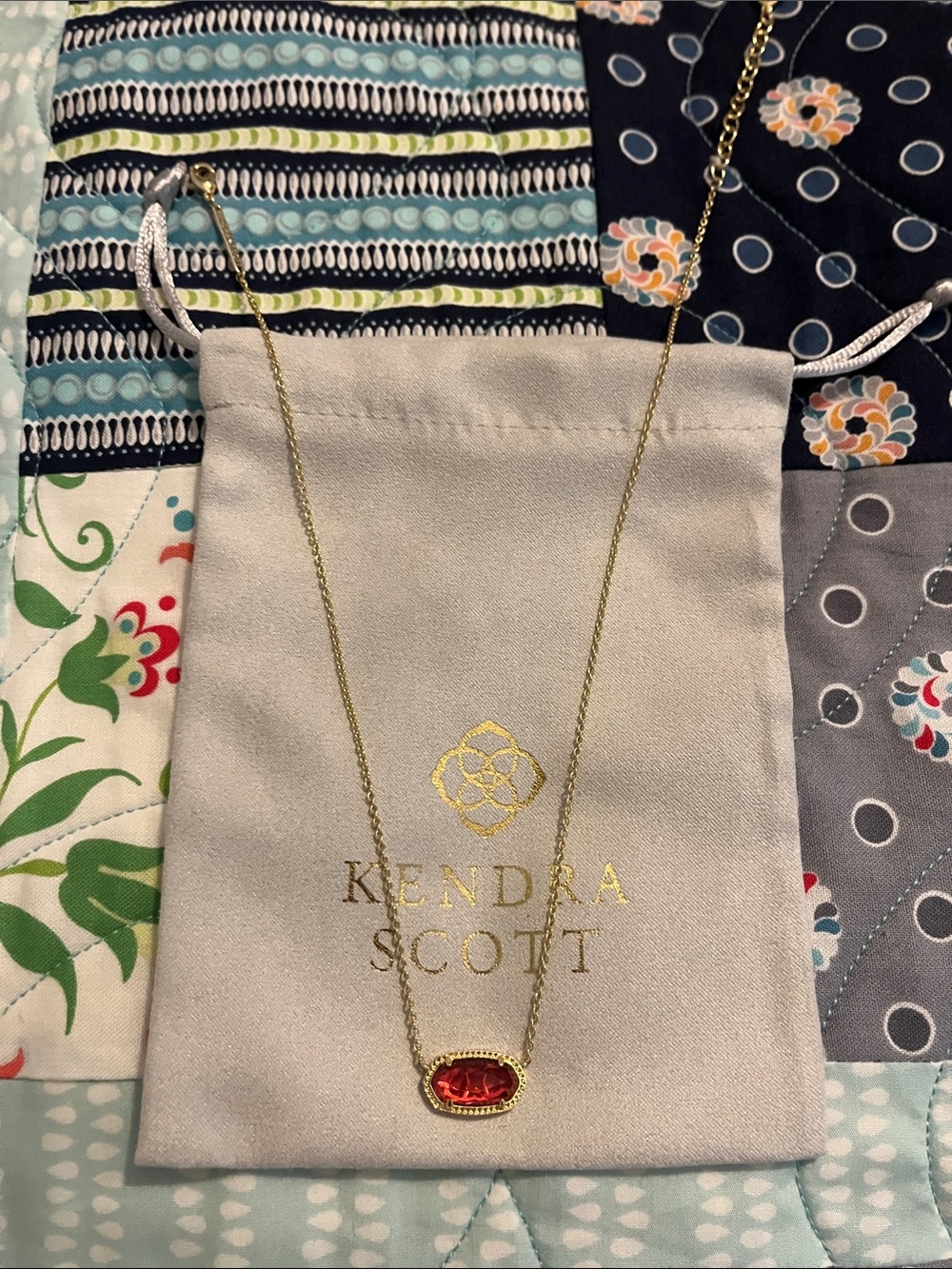 Kendra Scott Gold Necklace with Red Oval Pendant